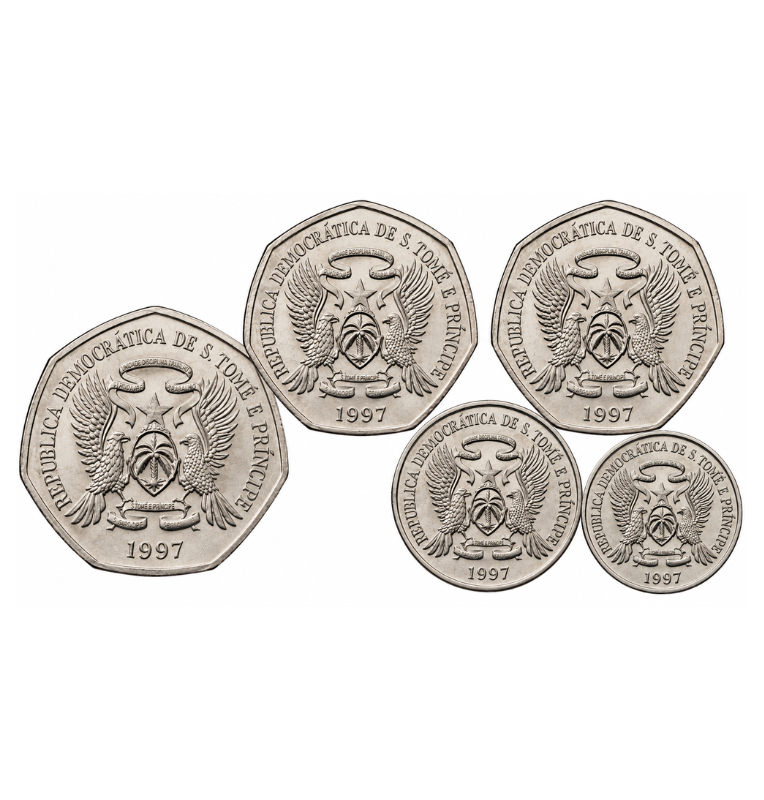 Saint Thomas and Prince Set of 5 Coins 100, 250, 500, 1000, 2000 Dobras 1997