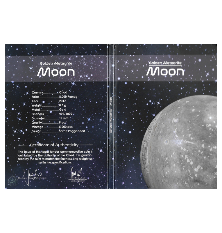Chad 3.000 Francos 2017 – Golden Meteorite “Moon” – Oro .999, 0,5 g