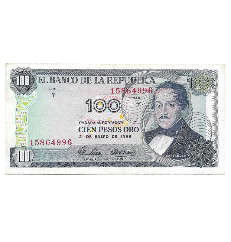 Colombia 100 Pesos Oro 1969 NO UNC