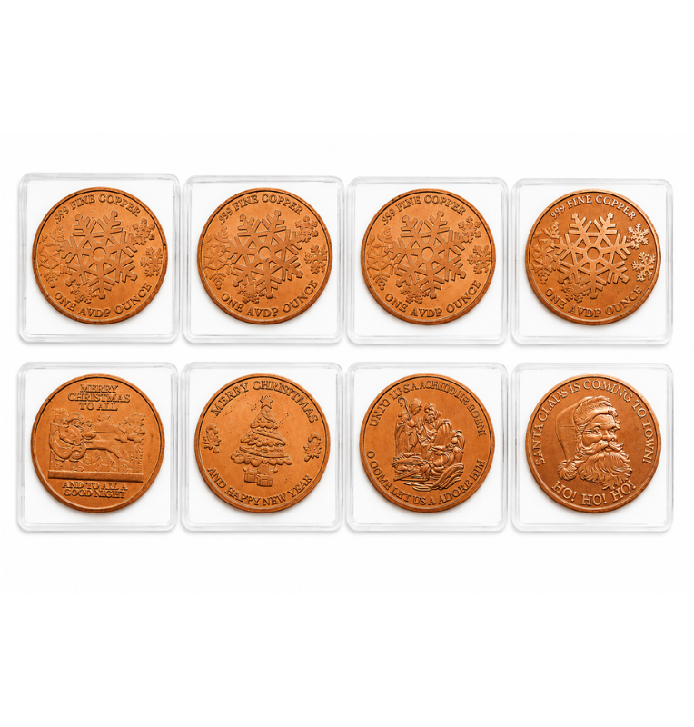 Set de 8 Monedas Conmemorativas de Navidad en Cobre – Colección Especial
