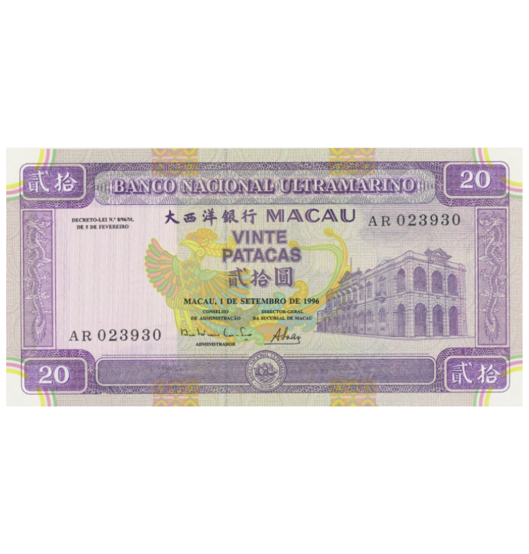 Macao 20 Patacas 1996 Pick 66