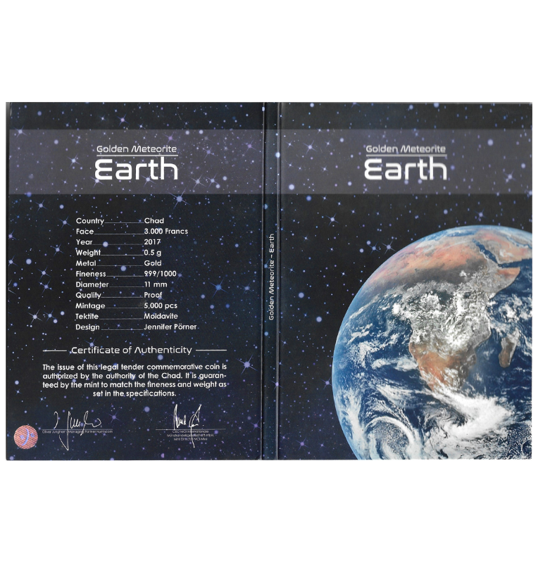 Chad 3.000 Francos 2017 – Golden Meteorite “Tierra” – Oro .999, 0,5 g