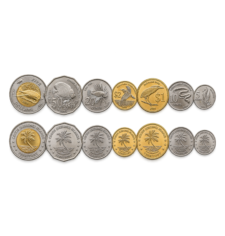 Set de Islas cocos 7 monedas 5,10,20,50 cents 1,2,5 Dólares 2004