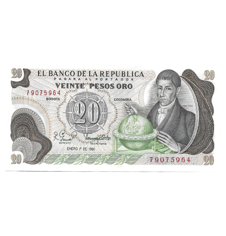 Colombia 20 Pesos Oro 1981 NO UNC