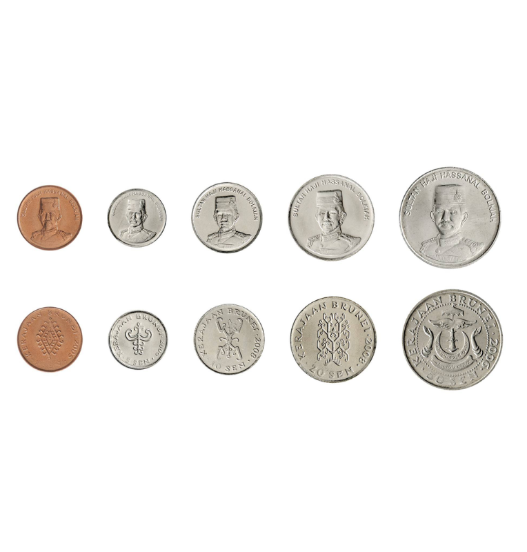 Set 5 Monedas de Brunei 1,5,10,20 y 50 Sen 1993-2010 Km 34,35,36,37,38