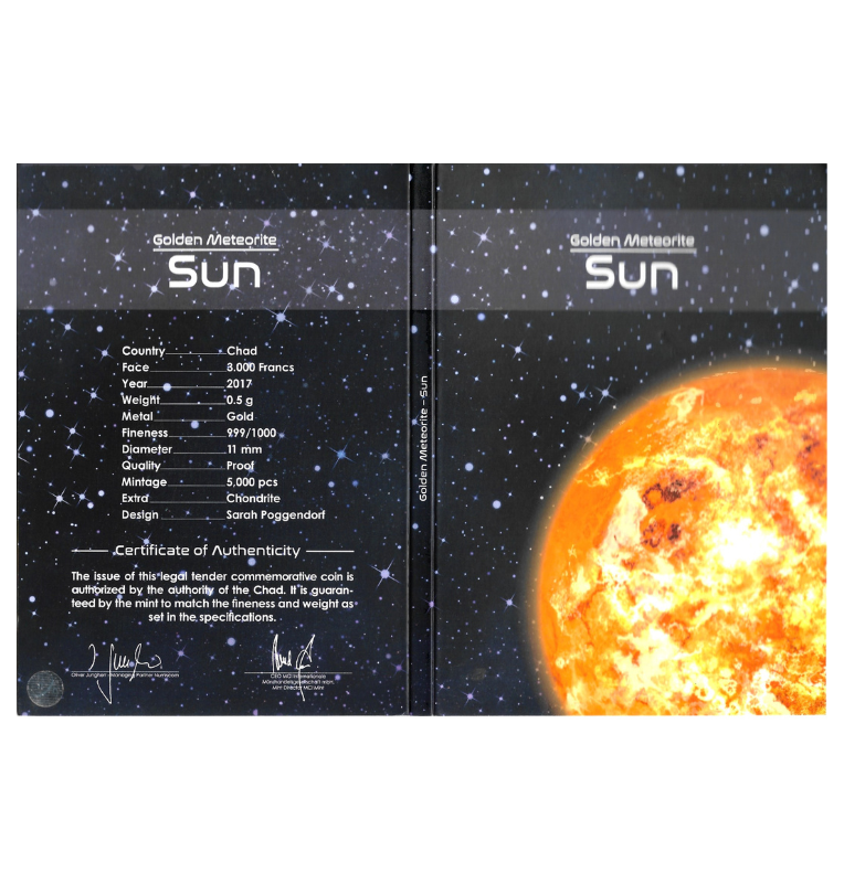 Chad 3.000 Francos 2017 – Golden Meteorite “Sun” – Oro .999, 0,5 g