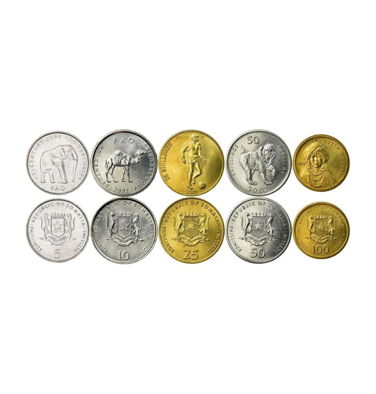 Somalia coin set 5, 10, 25, 50, 100 Shillings 1999-2002