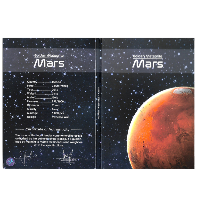 Chad 3.000 Francos 2017 – Golden Meteorite “Mars” – Oro .999, 0,5 g