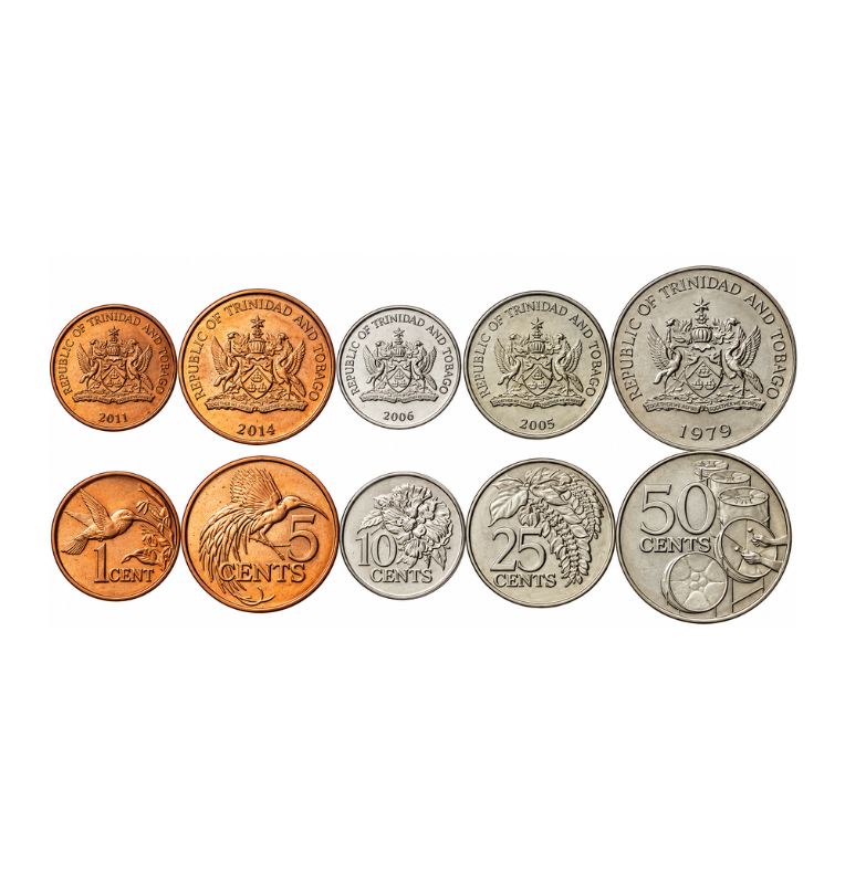 Trinidad and Tobago set of 6 coins: 1, 5, 10, 25, 50 cents, and 1 dollar, 1978-2012