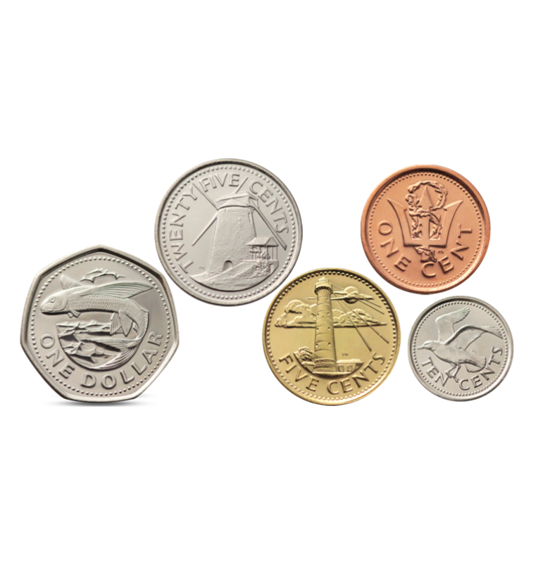 Barbados Set of 5 Coins 1, 5, 10, 25 Cents 1 Dollar 1973-2012