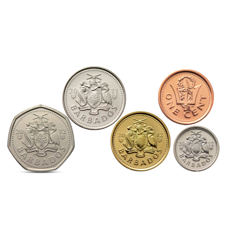 Barbados Set of 5 Coins 1, 5, 10, 25 Cents 1 Dollar 1973-2012