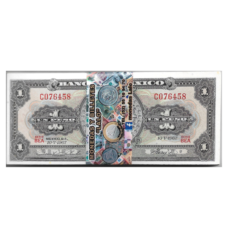 Mexico Fajo 1 Peso 1967 (NO consecutivo)