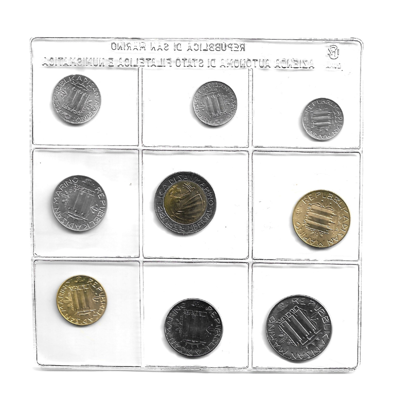 San Marino 1,2,5,10,20,50,100,500 Lire 1985