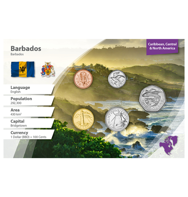Barbados 1, 5, 10, 25 Centavos, 1 Dólar 1973-2012 KM 10, 11, 12, 13, 14