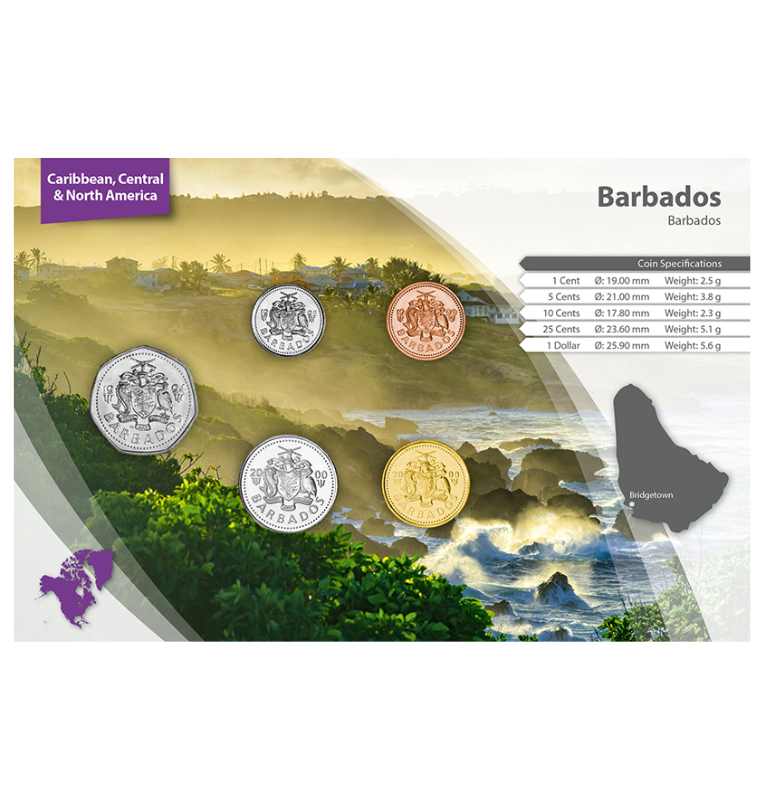Barbados 1, 5, 10, 25 Centavos, 1 Dólar 1973-2012 KM 10, 11, 12, 13, 14
