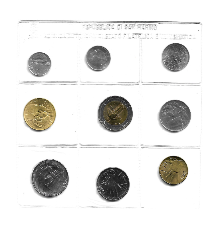 San Marino 1,2,5,10,20,50,100,500 Lire 1985