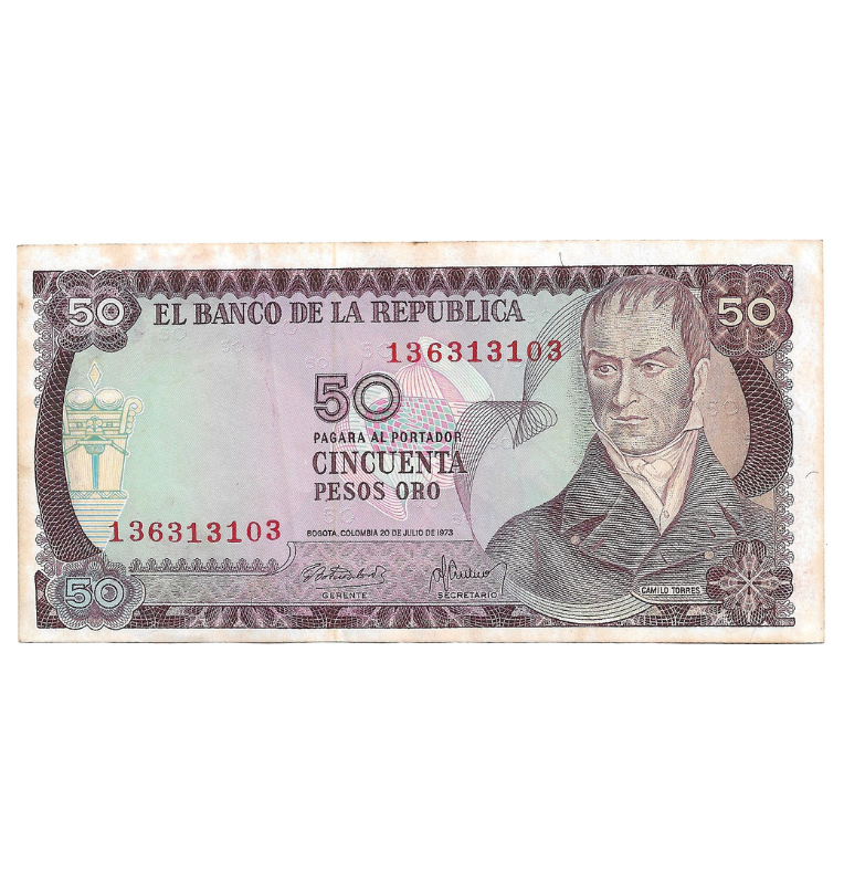 Colombia 50 Pesos Oro 1973 NO UNC