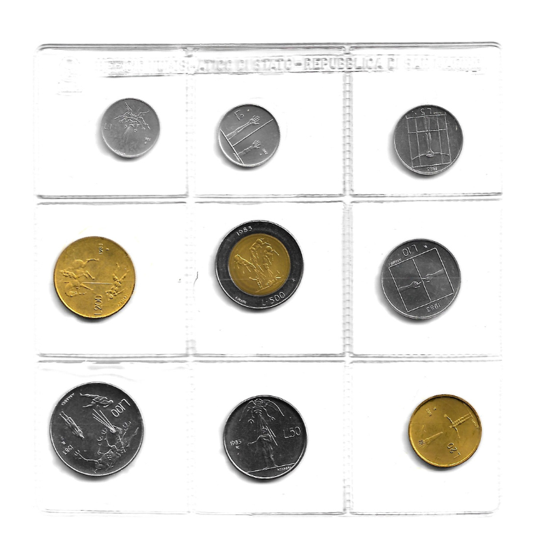 San Marino 1,2,5,10,20,50,100,500 Lire 1983