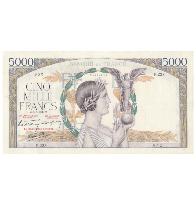 Francia 5000 Francos 1939 Pick 97 NO UNC