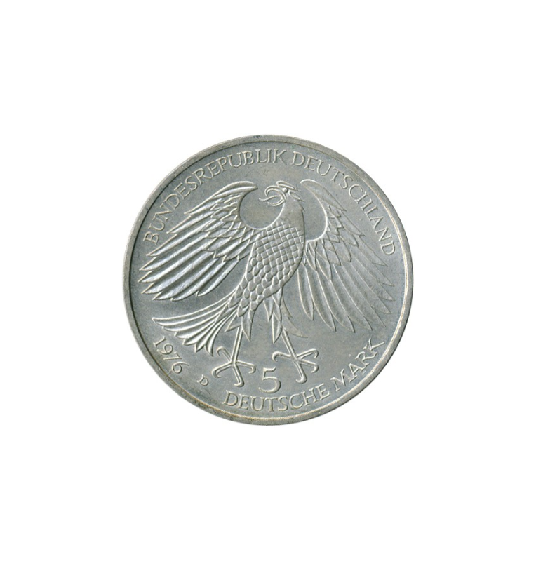 Alemania  5 Marcos Año 1976 KM 144 Emisión conmemorativa 300 aniversario de la muerte de Hans Jakob Christoffel von Grimmelshausen