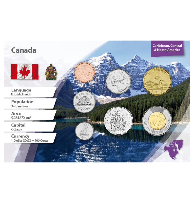 Canadá 1, 5, 10, 25, 50 Céntimos, 1, 2 Dólares 2003-2018 KM 490, 491, 492, 493, 494, 1255, 1257