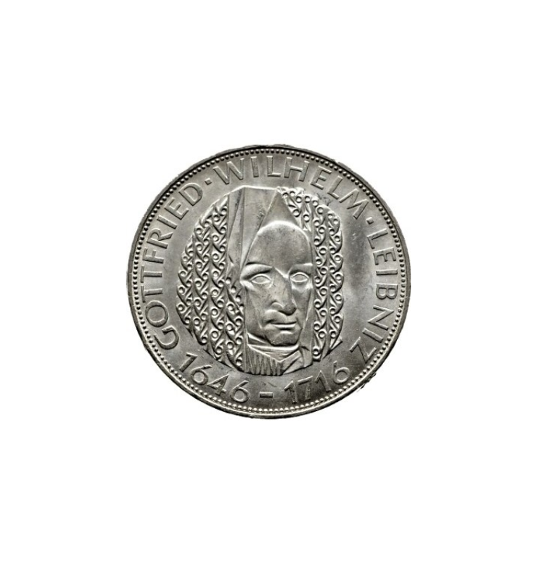 Alemania  5 Marcos Año 1966 KM 119 250º Aniversario - Muerte de Gottfried Wilhelm Leibniz