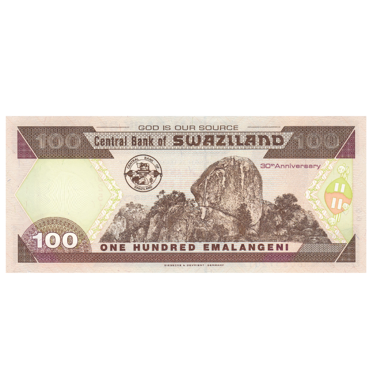 Suazilandia 100 Emalangeni Emisión conmemorativa 30 aniversario de la moneda Lilangeni (1974-2004)