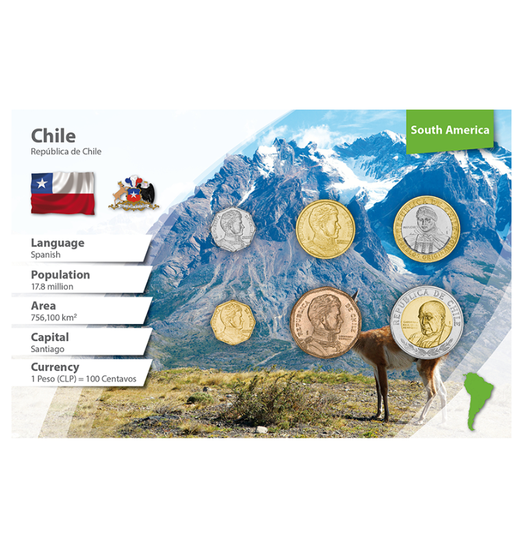 Chile 1, 5, 10, 50, 100, 500 Pesos 1988-2012 KM 231, 232, 228.2, 219.2, 236, 235