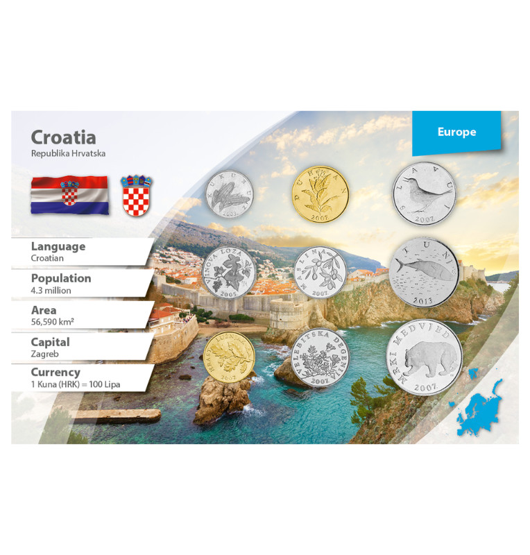Croacia 1, 2, 5, 10, 20, 50 Lipa, 1, 2, 5 Kuna 1993-2013 KM 3, 4, 5, 6, 7, 8, 9, 10, 11
