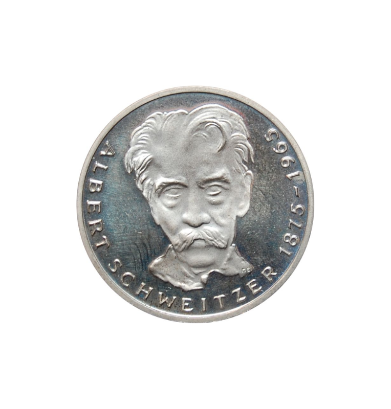 Alemania  5 Marcos Año 1975 KM 143 Emisión conmemorativa Centenario del nacimiento de Albert Schweitzer