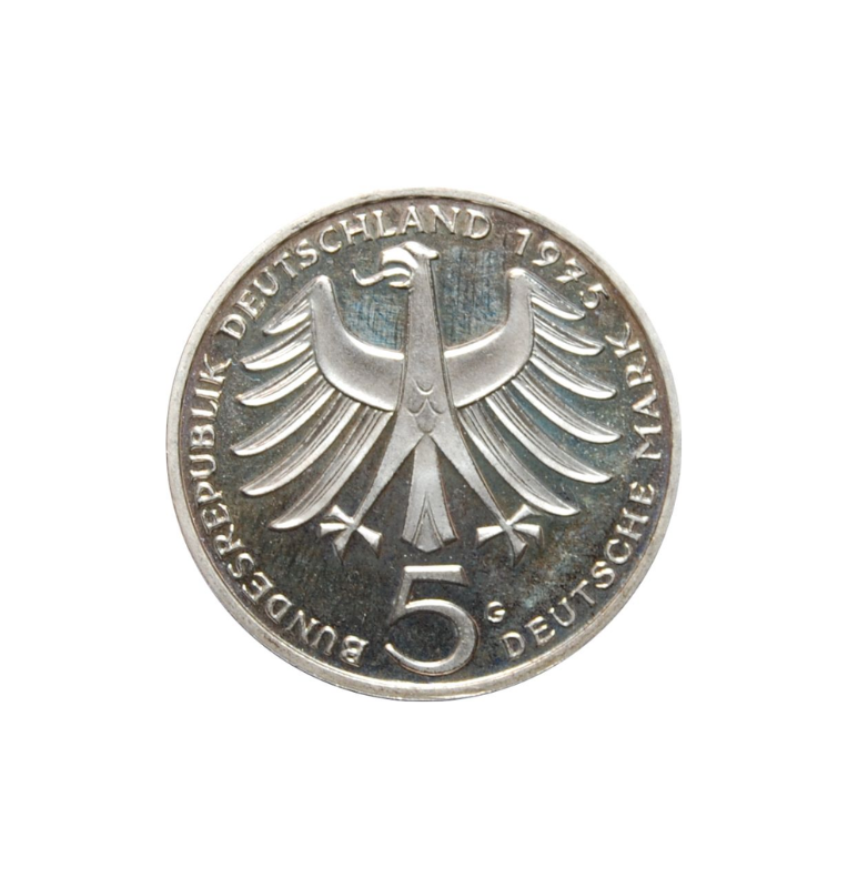 Alemania  5 Marcos Año 1975 KM 143 Emisión conmemorativa Centenario del nacimiento de Albert Schweitzer