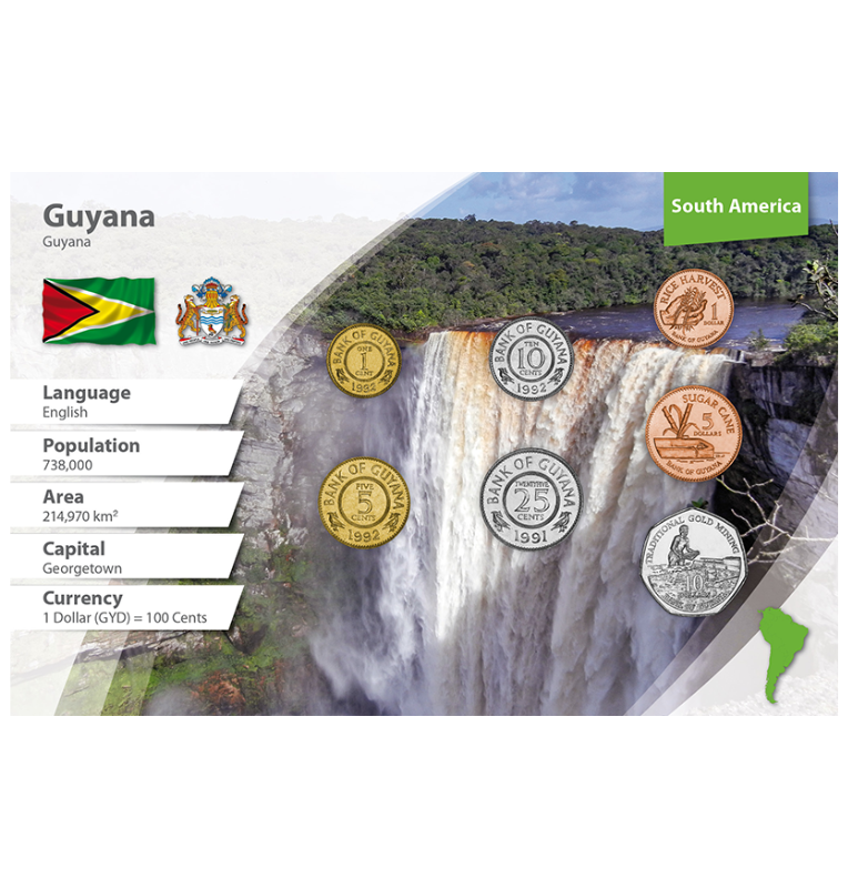 Guayana 1, 5, 10, 25 Centavos, 1, 5, 10 Dólares 1967-2013 KM 31, 32, 33, 34, 50, 51, 52