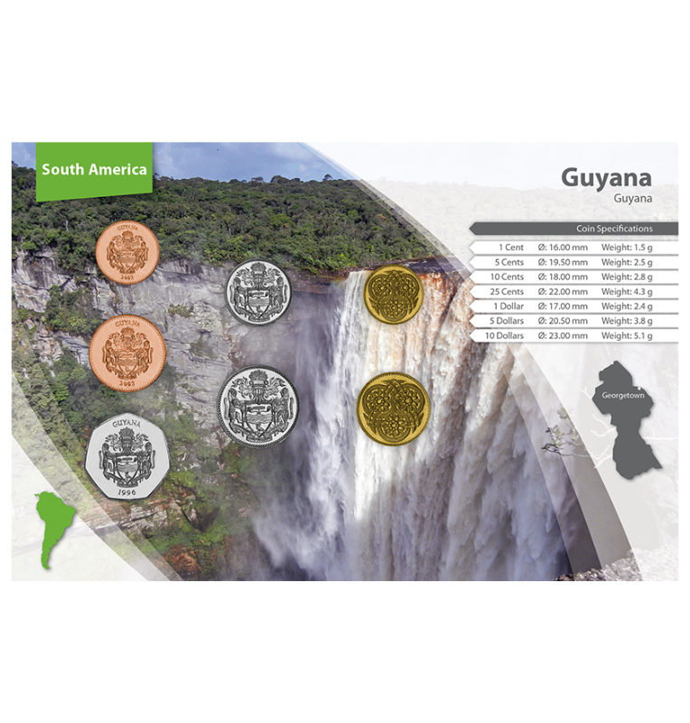 Guayana 1, 5, 10, 25 Centavos, 1, 5, 10 Dólares 1967-2013 KM 31, 32, 33, 34, 50, 51, 52