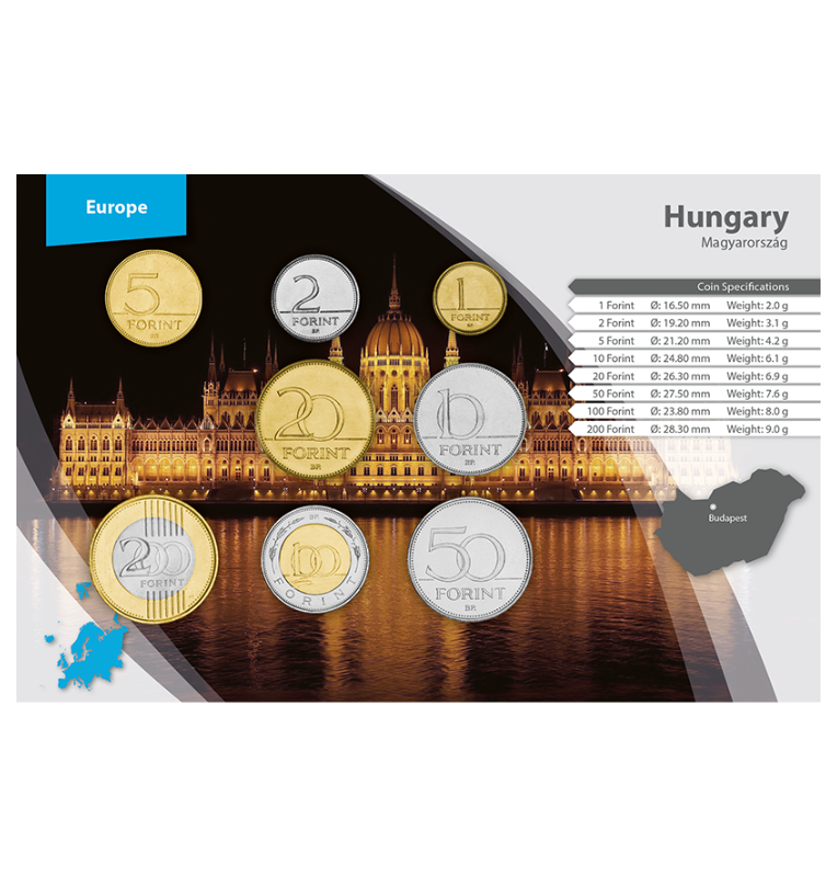 Hungría 1, 2, 5, 10, 20, 50, 100, 200 Forint 1992-2013 KM 692, 693, 694, 848, 849, 850, 851, 826/852