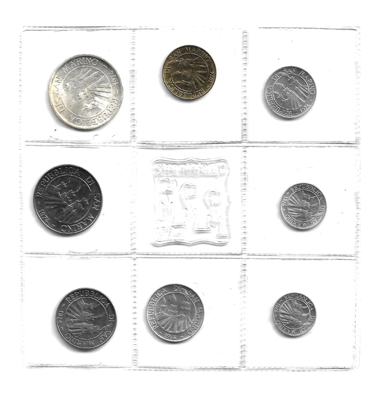San Marino 1,2,5,10,20,50,100,500 Lire 1974