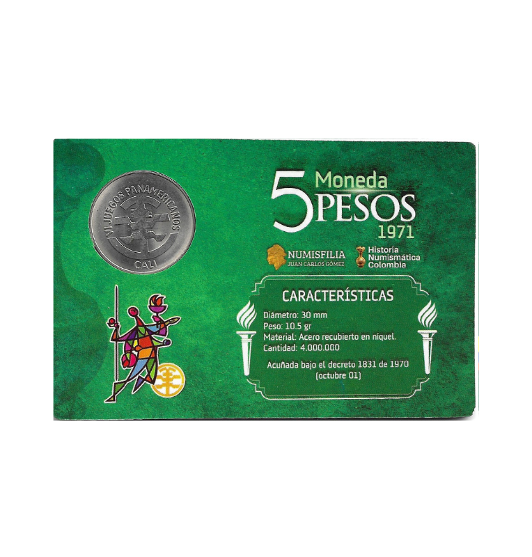 Colombia 5 Pesos 1910 Panamericanos Cali