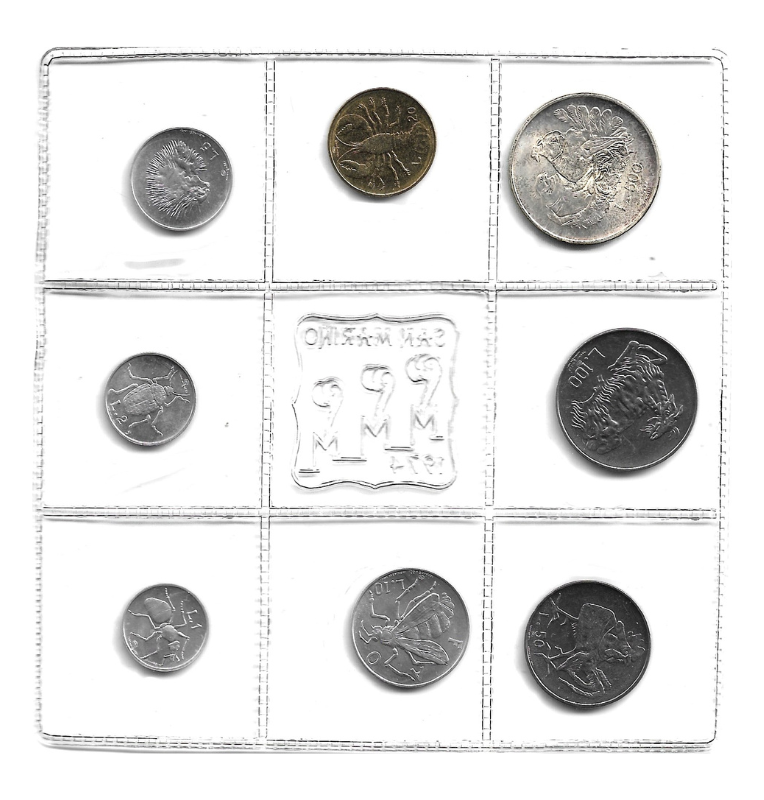 San Marino 1,2,5,10,20,50,100,500 Lire 1974