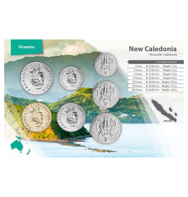 Nueva Caledonia 1, 2, 5, 10, 20, 50, 100 Francos 1972-2013 KM 10, 14, 16, 11, 12, 13, 15