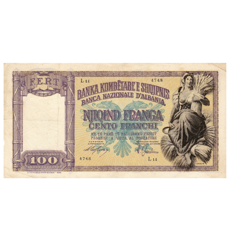Albania 100 Franga 1940 Pick 8 NO UNC