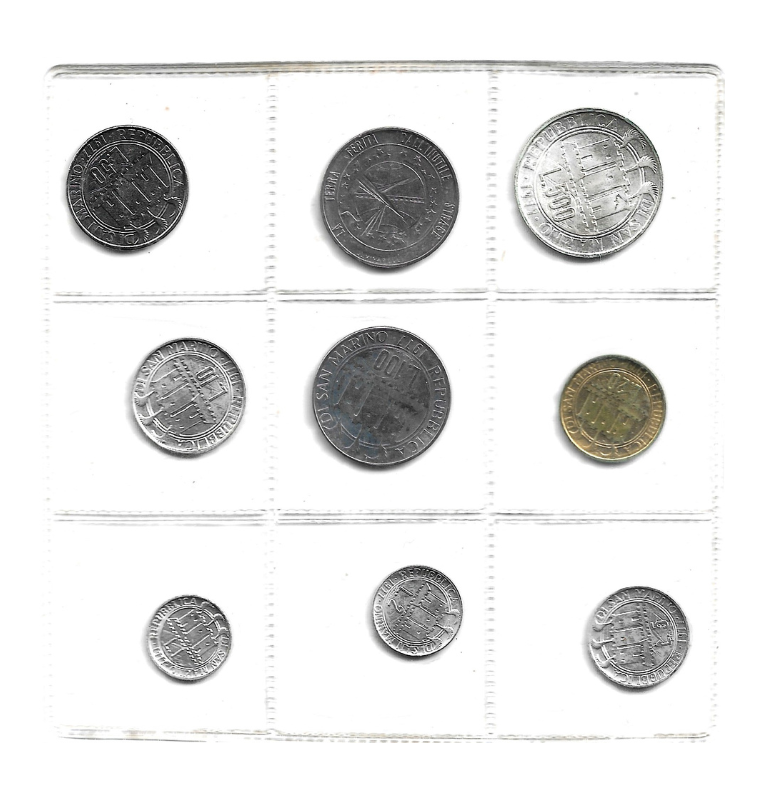 San Marino 1,2,5,10,20,50,100,500 Lire 1977