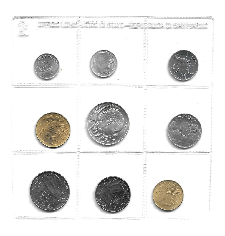 San Marino 1,2,5,10,20,50,100,500 Lire 1981