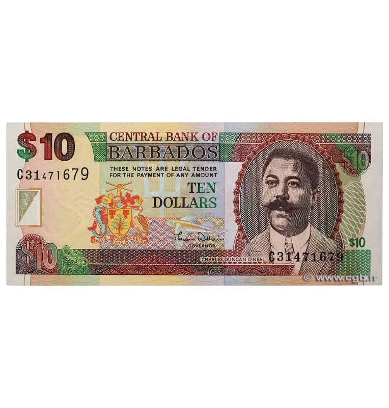 Barbados 10 Dólares 2000 ND Pick 62