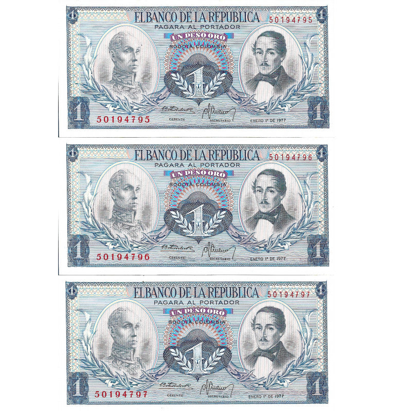 Colombia 1 Peso 1977, consecutive. They have spots