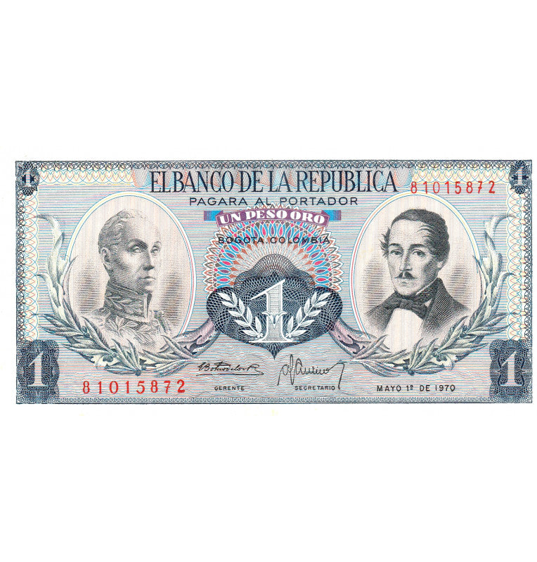 Colombia 1 Peso Oro 01-05-1970 Pick 404d (No UNC)