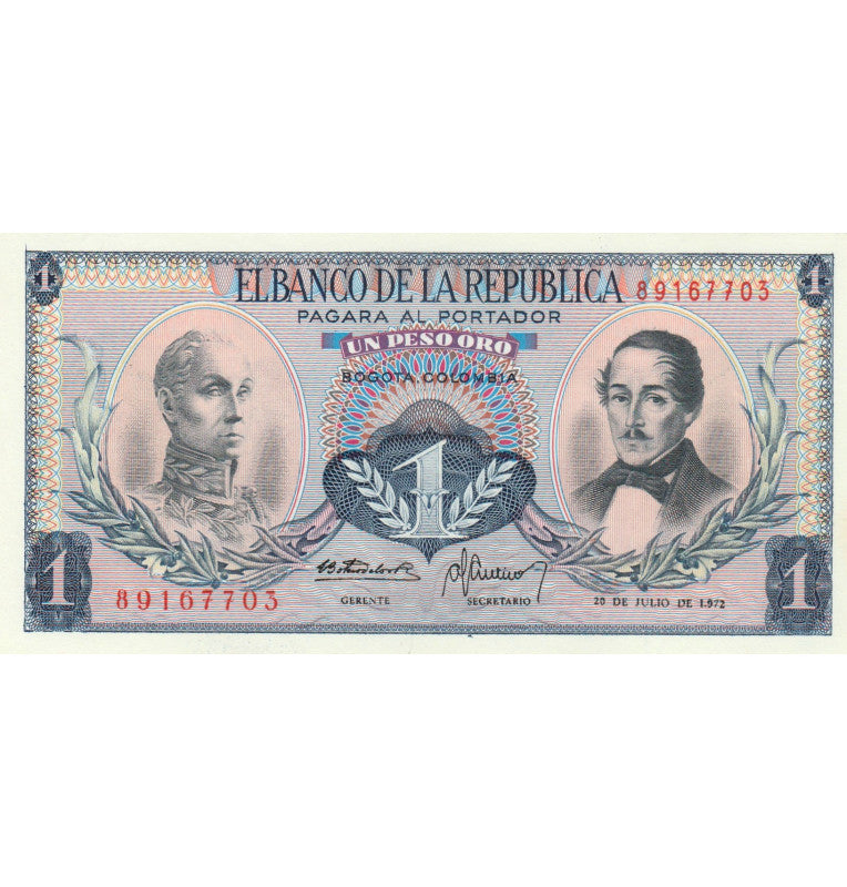 Colombia 1 Peso Oro 1972 (contiene pequeñas manchas)