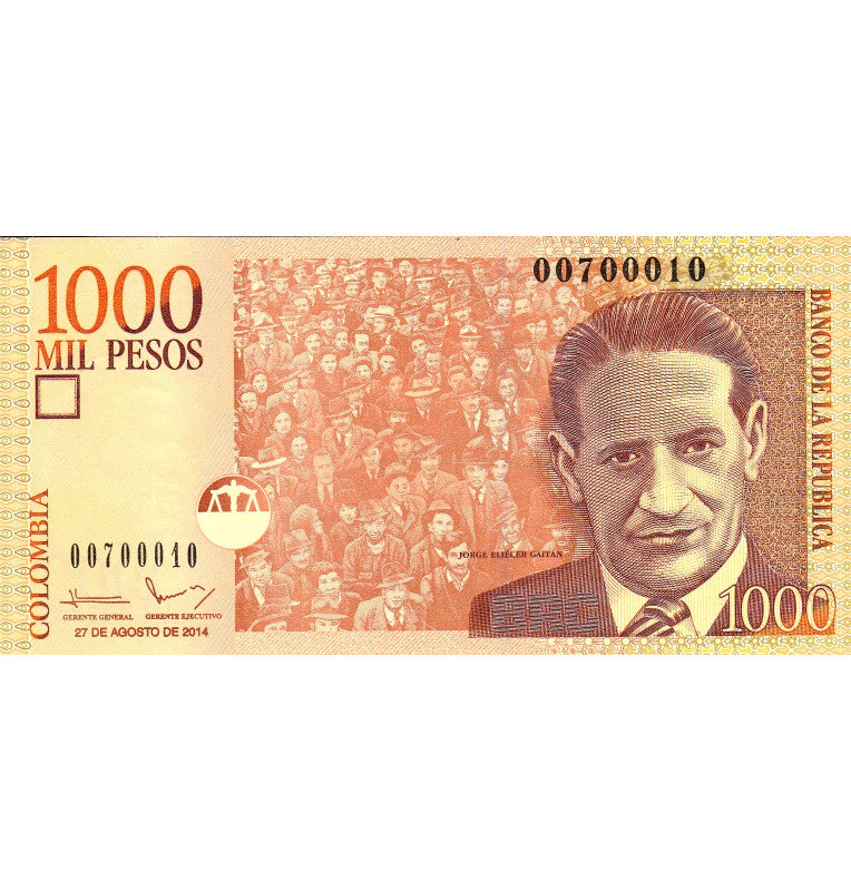 Colombia 1.000 Pesos 2014 Pick 456q (Número bonito)
