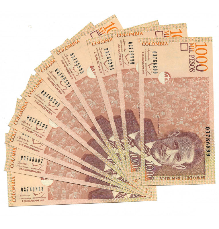 Colombia 1.000 Pesos 2016, Consecutivos, Formato pequeño