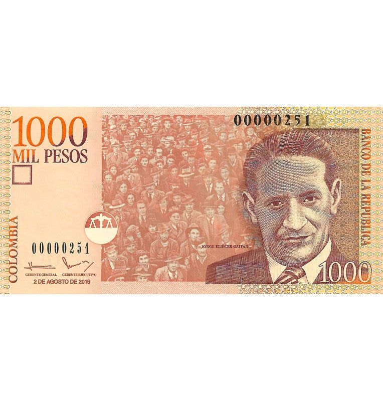 Colombia 1,000 Pesos 2016 (Number under 251) (Small format)