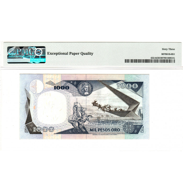 Colombia 1000 Pesos Gold 1992-1993 Pick 432A (Certified) (Low Issue 59)