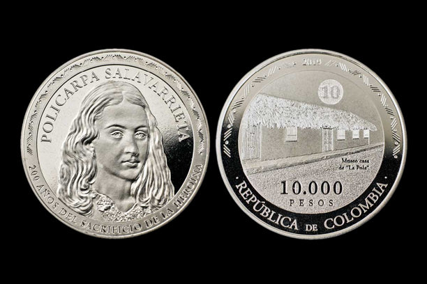 Colombia 10.000 Pesos Bicentenario del sacrificio de la heroína nacional Policarpa Salavarrieta.